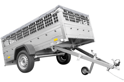 Reboque Grande Leve Garden Trailer 230 Kipp Com Roda De Apoio, Laterais Em Grade E Lona Baixa